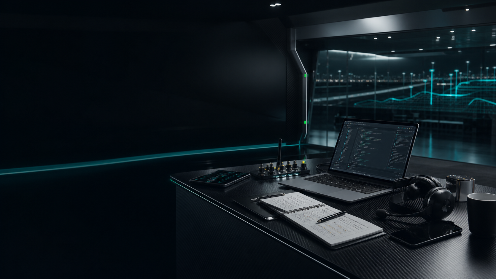 Cinematic workstation render for contact section